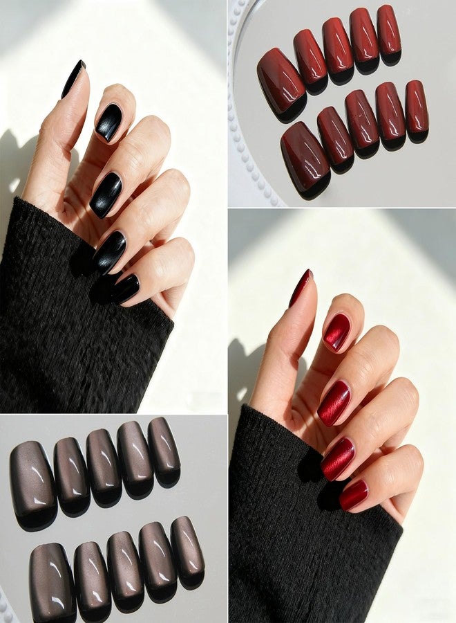 AIBEE Cat Eye Press on Nails-7 Colors Press On Nails Short Square 210Pcs Reusable Fake Nails Tips with 7pcs Glue Stickers for Daily Wear, Parties, Dates, Holidays, Fit Most Nail Sizes for Women Girls - Image 3